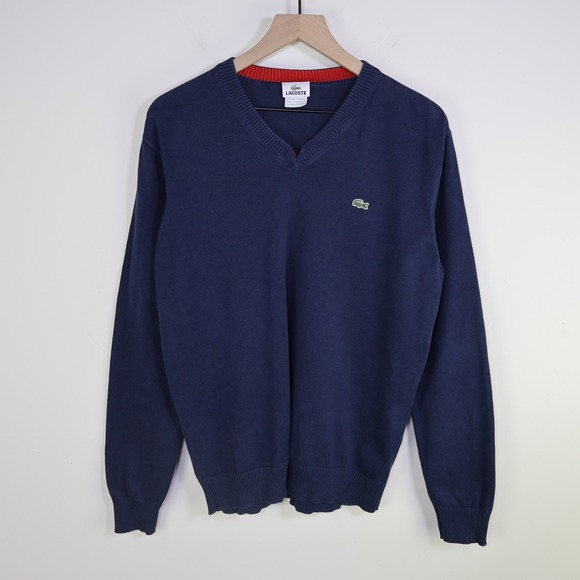Lacoste Other - Lacoste V-Neck Sweater Size 5/Large Preppy Classic Navy Blue Cotton Knit Logo